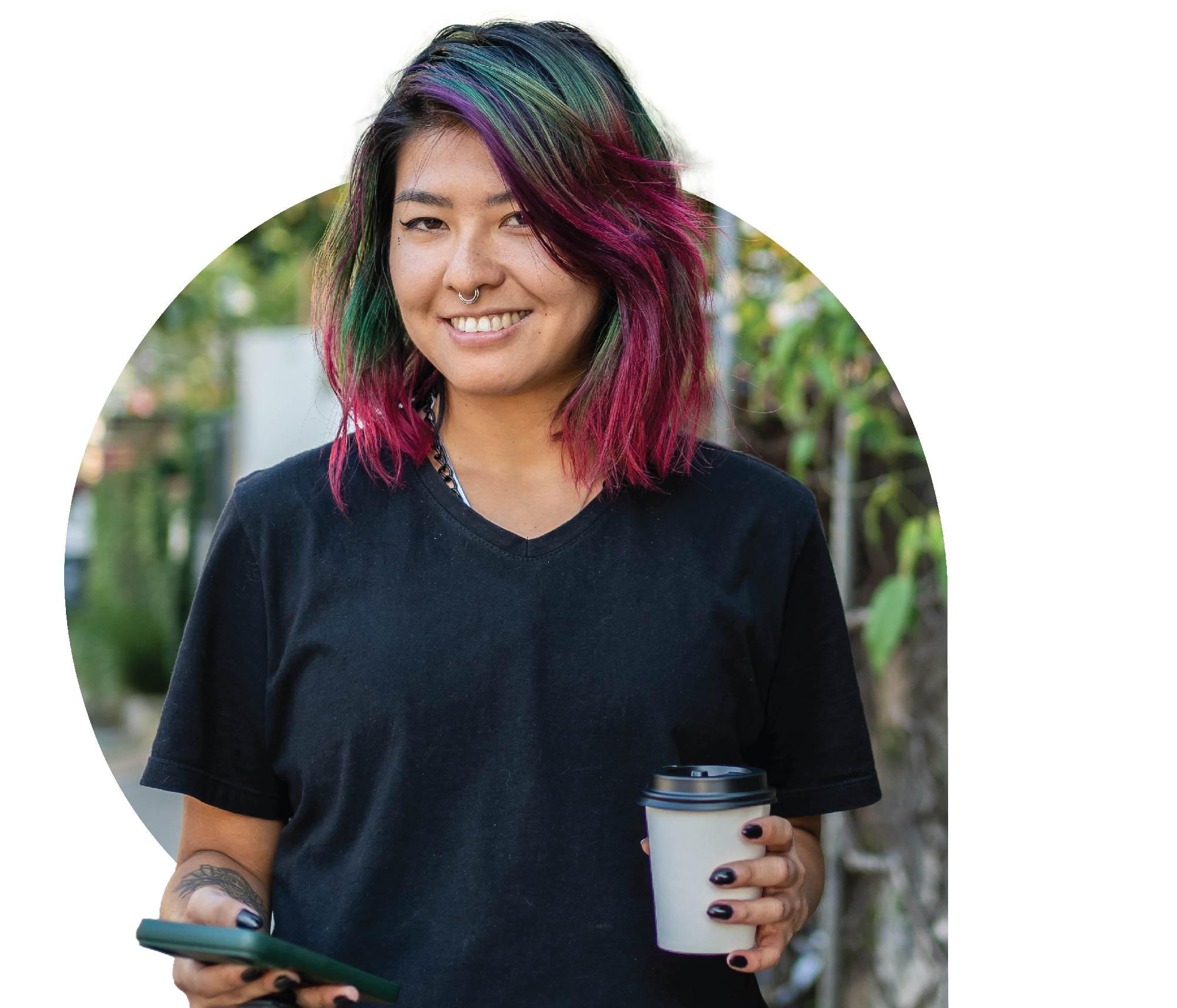 iStock-woman with phone and coffee CUTOUT-01